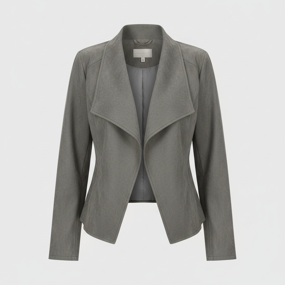 Suede jacket with draped open front and long sleeves