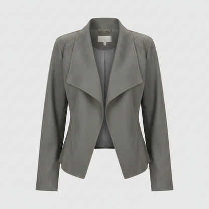 Suede jacket with draped open front and long sleeves