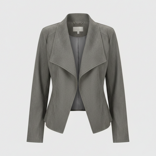 Suede jacket with draped open front and long sleeves