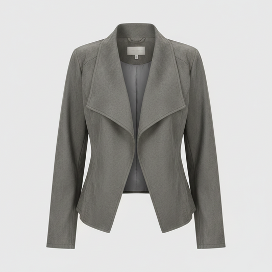 Suede jacket with draped open front and long sleeves