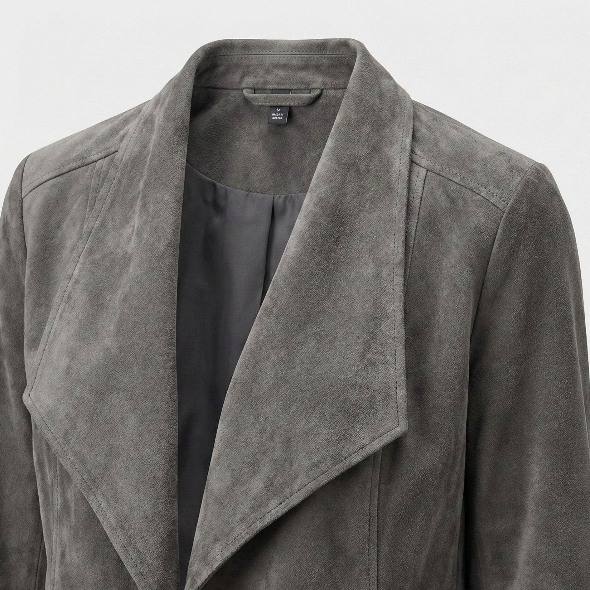 Suede jacket with draped open front and long sleeves