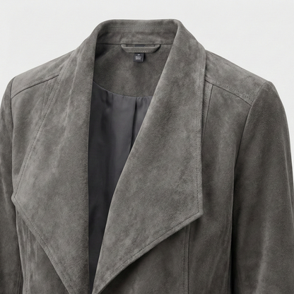 Suede jacket with draped open front and long sleeves