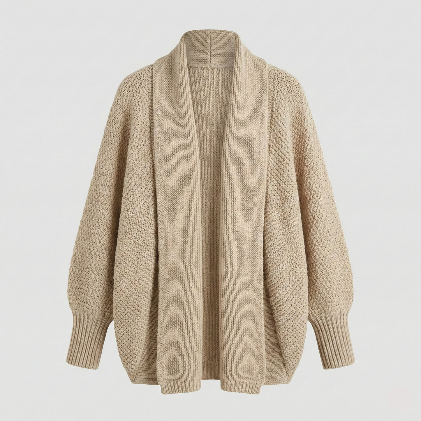 Textured knit cardigan with open front and batwing sleeves