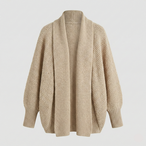 Textured knit cardigan with open front and batwing sleeves
