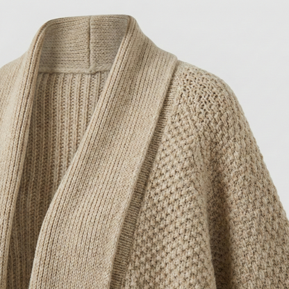 Textured knit cardigan with open front and batwing sleeves