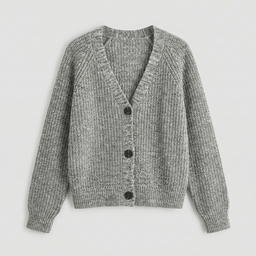 Marl chunky knit cardigan with V-neck and button details