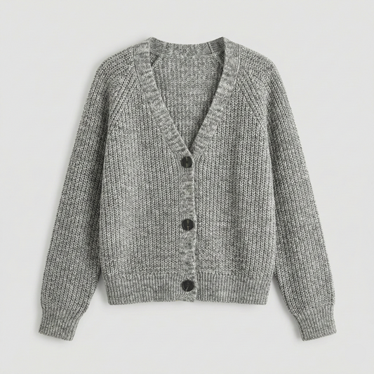 Marl chunky knit cardigan with V-neck and button details