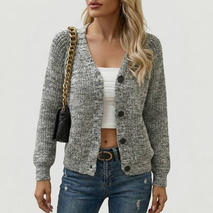 Marl chunky knit cardigan with V-neck and button details