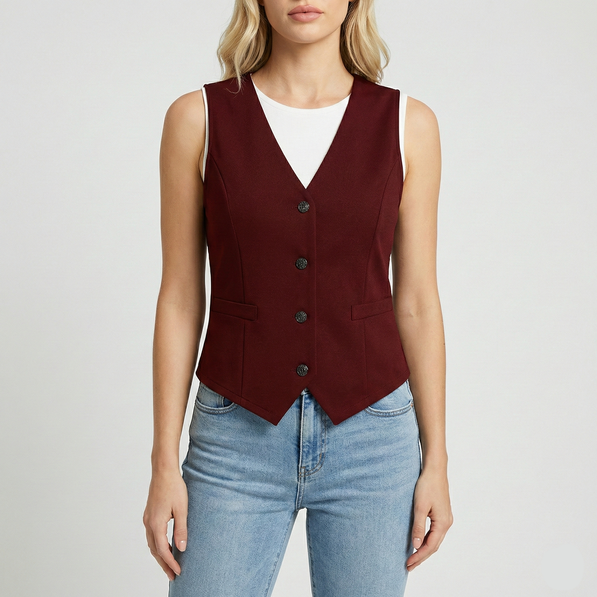 Tailored waistcoat vest with button-down front and welt pocket details