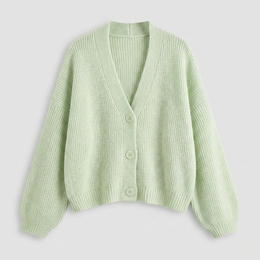 Chunky knit cardigan with oversized lantern sleeves and button-down front