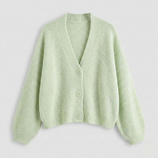 Chunky knit cardigan with oversized lantern sleeves and button-down front